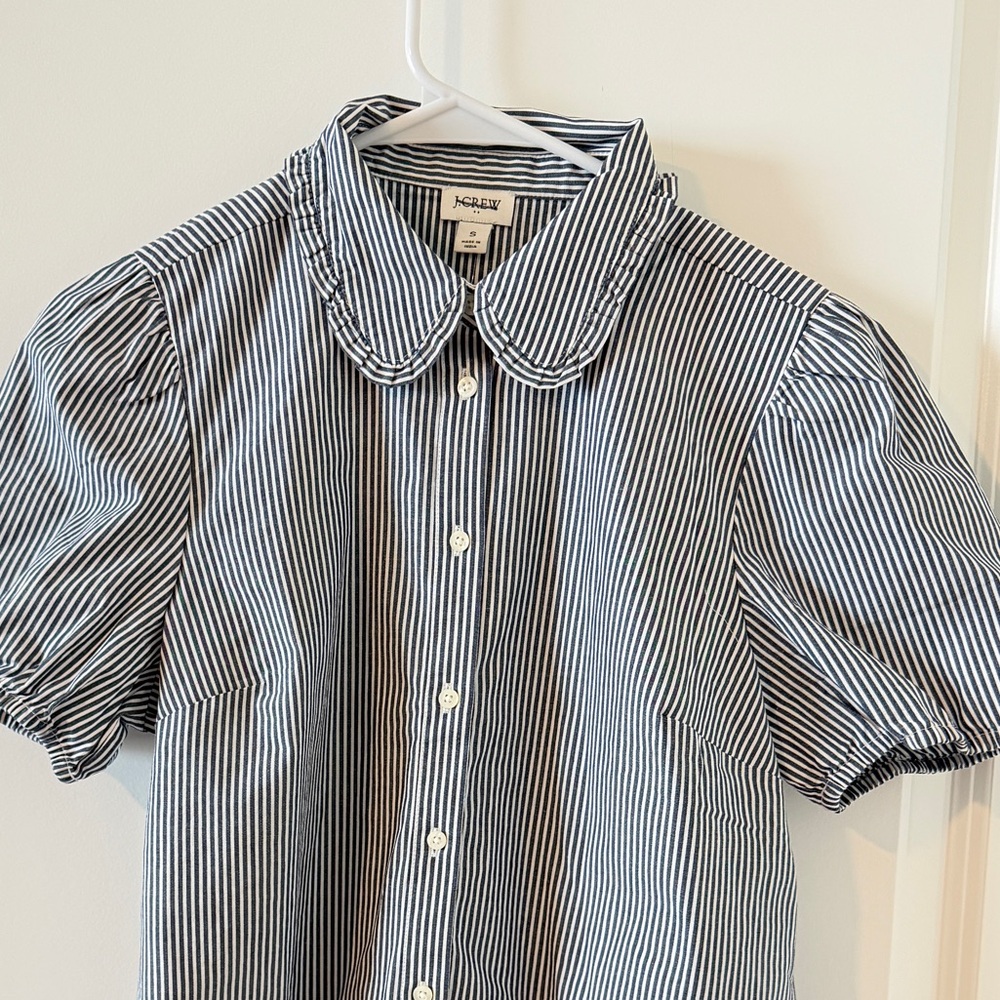JCrew Striped Puff Sleeve Ruffle Collar Top SM NWT PTP 19” - Picture 3 of 6